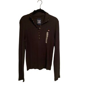 Polo Jeans Co. Ralph Lauren Black Ribbed Knit Long Sleeve Stretch NWT Snap Butto